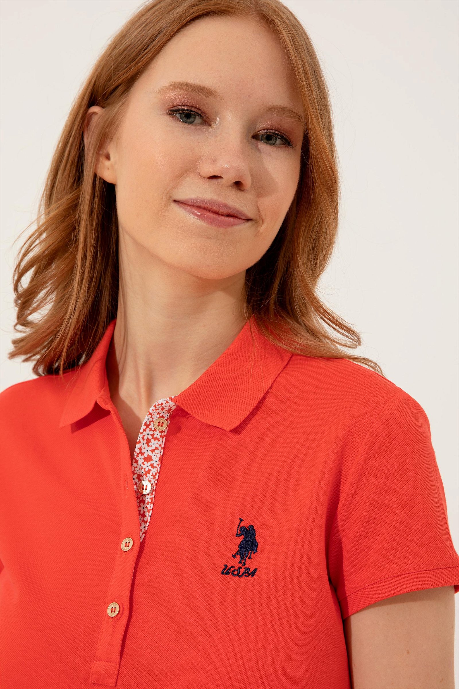 Women's Polo Collar Basic Red T-shirt