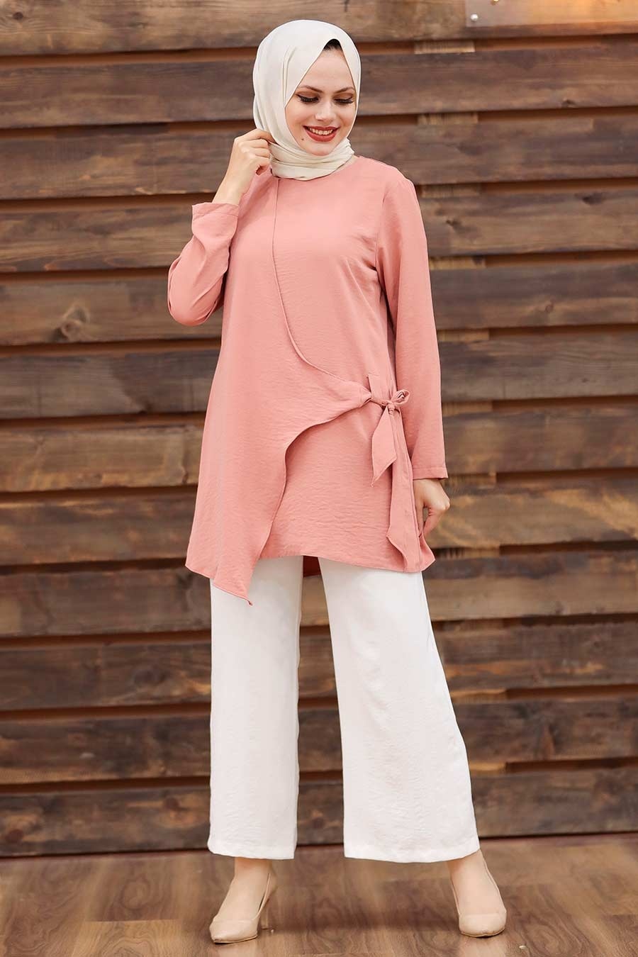 Women's Tie Side Dusty Rose Modest Tunic & Pants Set