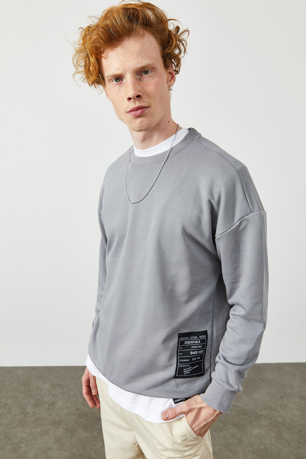 Men's Text Detail Ice Color Sweatshirt