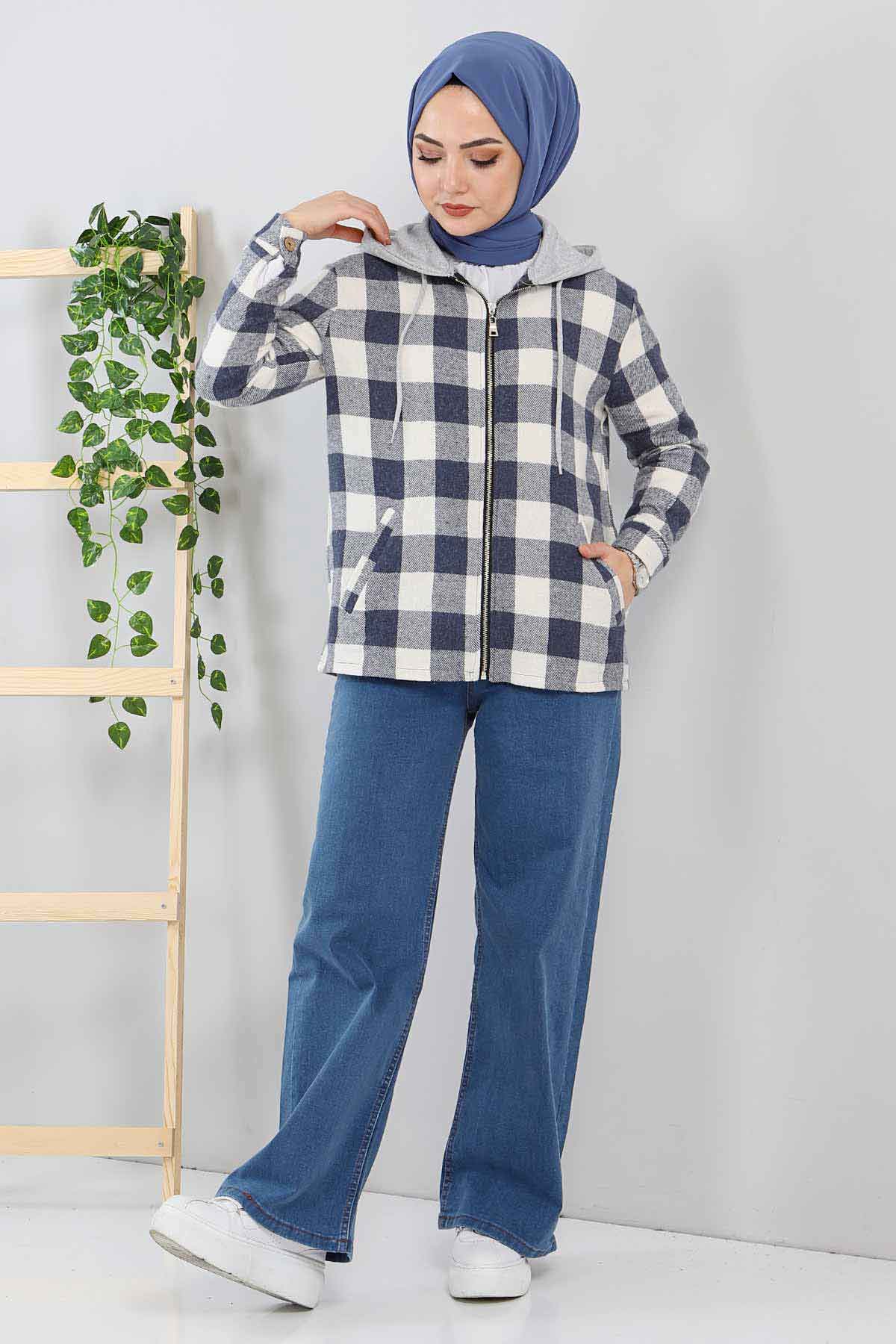Women's Plaid Navy Blue Shirt Jacket