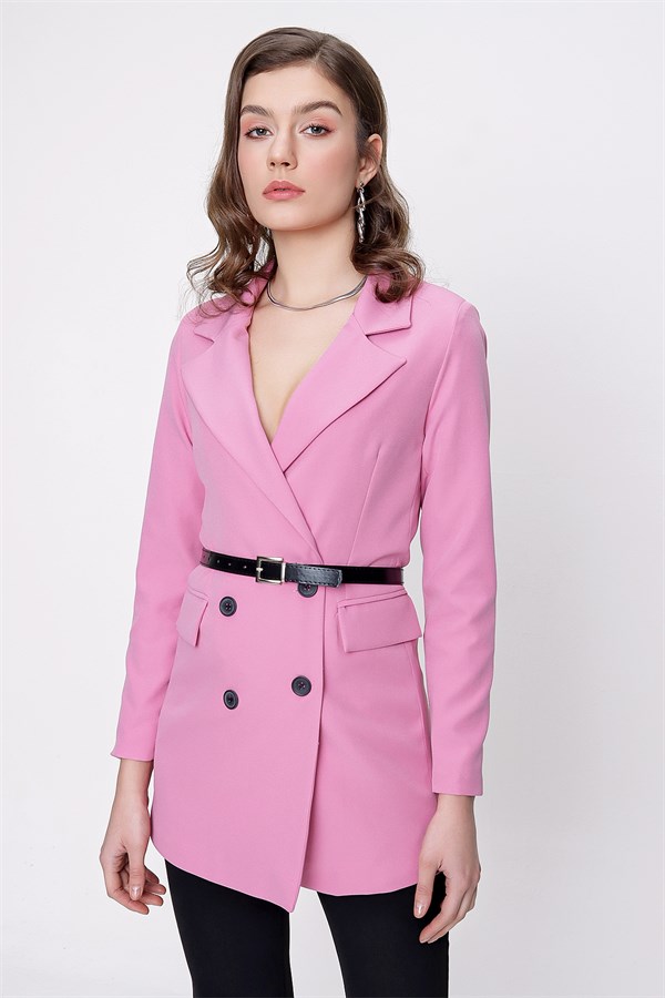 Women's Belted Flap Pocket Powder Rose Jacket