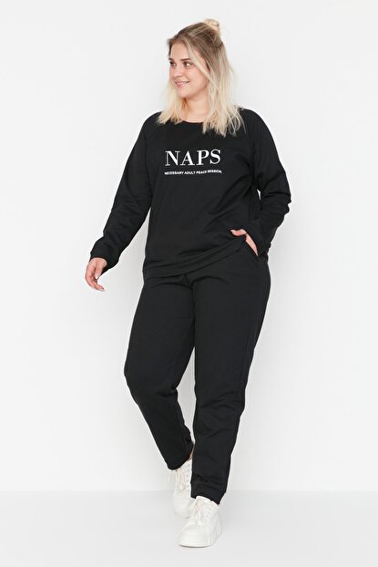 Women's Text Print Black Pajama Set