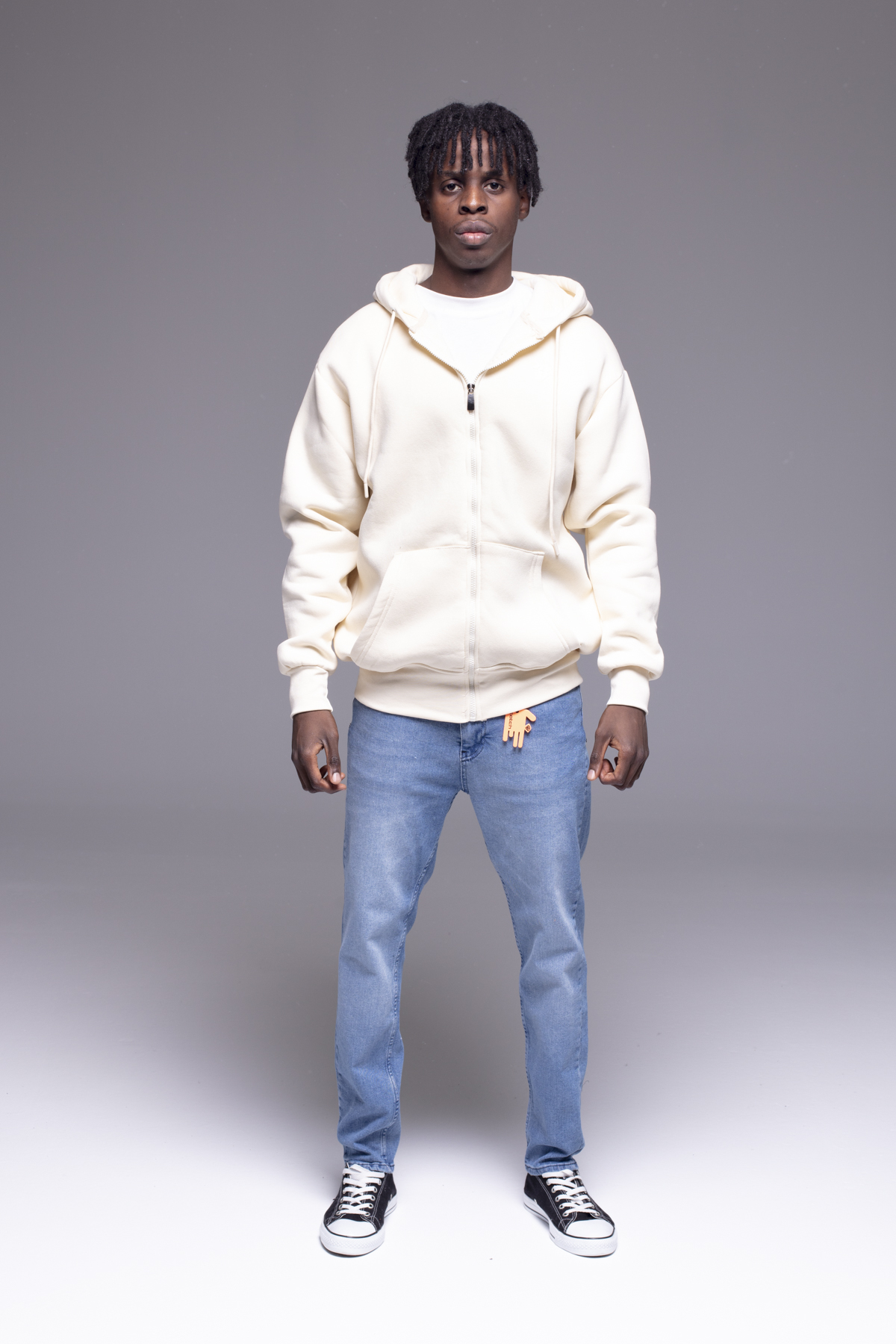 Kapüşonlu Fermuarlı Oversize Sweatshirt K-397 Krem