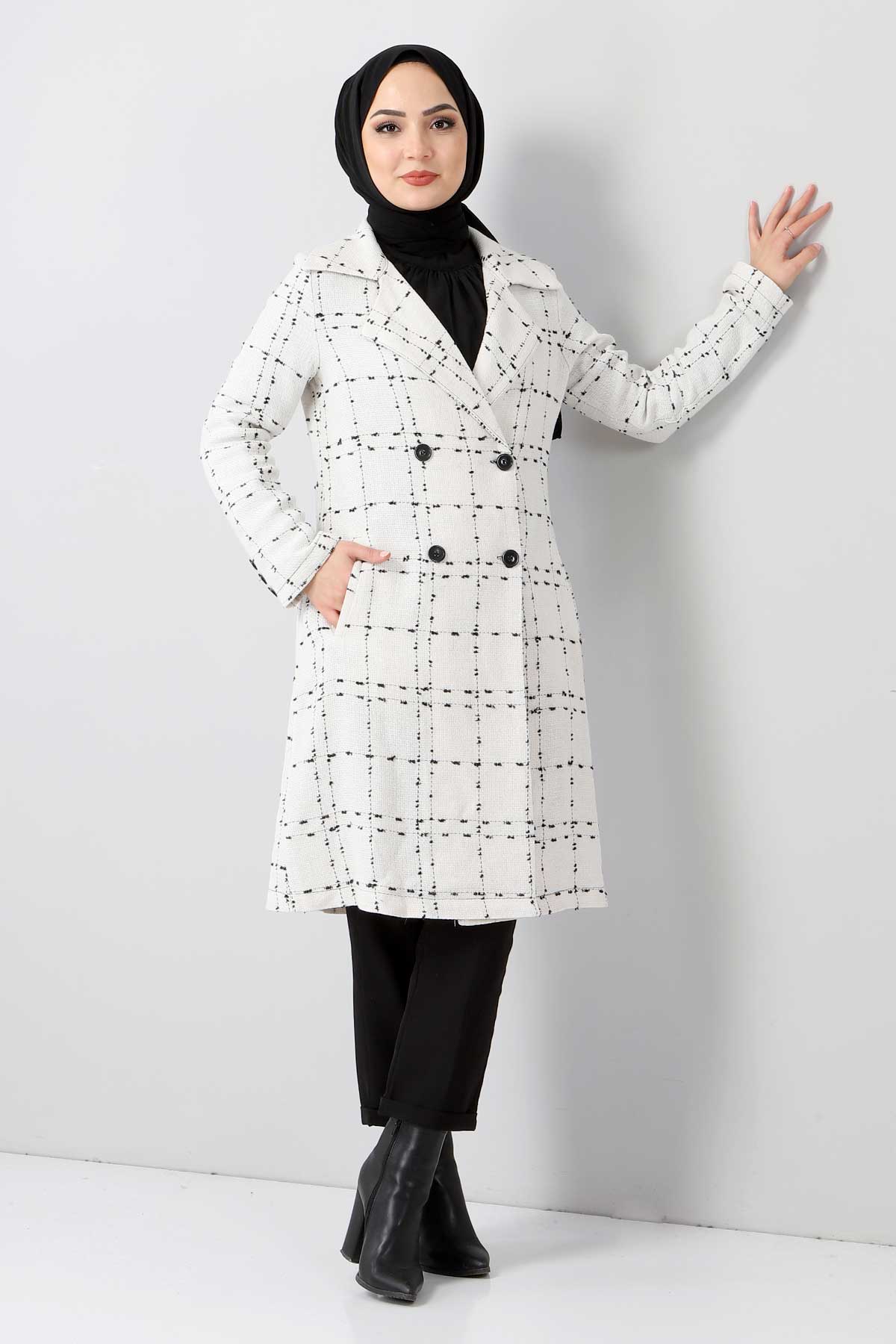 Women's Wrap Collar White Coat