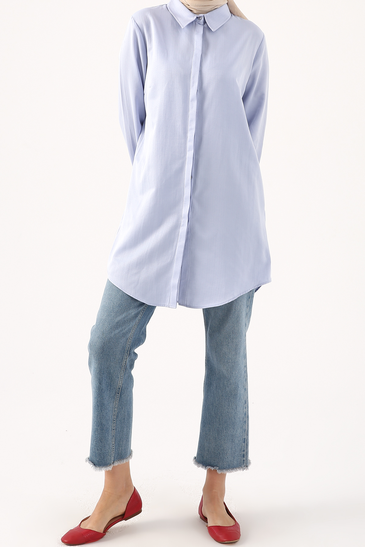 Women's Hidden Button Blue Tunic